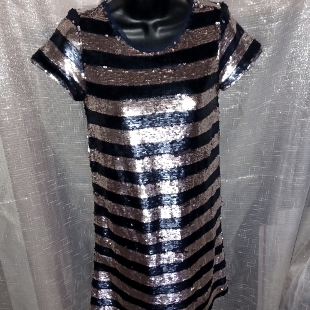 NWT GAP KIDS NAVY/GOLD SEQUIN FIT AND FLARE DRESS